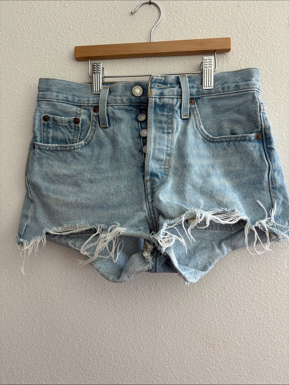 Signature by Levi Strauss Light Blue Distressed Denim Shorts
